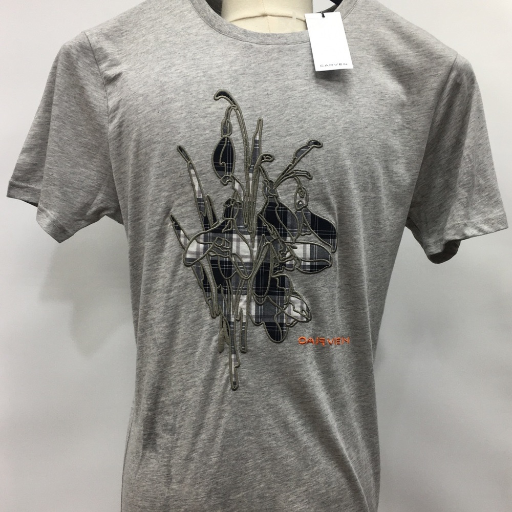 Carven T-Shirt Grey with Flowers S Size